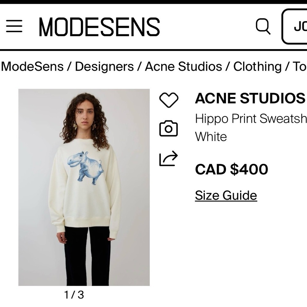 Acne Studios Cream Tee with Blue Hippo Graphic